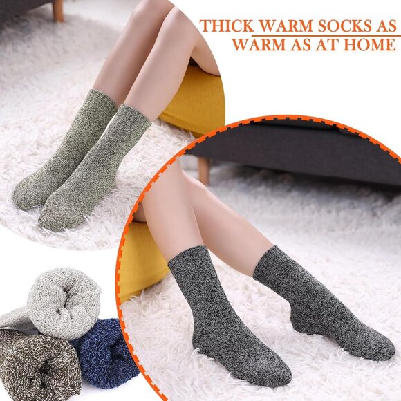Women 5 Pairs Green,light Grey,Brown,Blue,Grey Warm Winter Cozy Thermal Socks - Picture 2 of 6